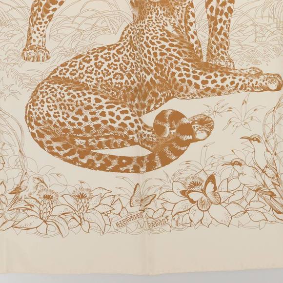 HERMES Carre 90 Scarf JUNGLE LOVE Silk White Auth am6952 - Picture 9 of 16